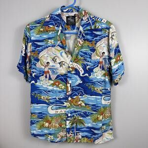 Kona Bay Hawaii Land of Aloha Blue Size XS Shirt Aloha Surf Luau Island Print